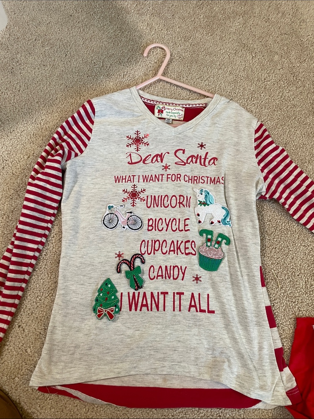 Kids' 'Dear Santa' Long Sleeve Top - Red & White Stripe